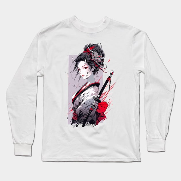 Beautiful Japanese girl with horns Long Sleeve T-Shirt by NemfisArt